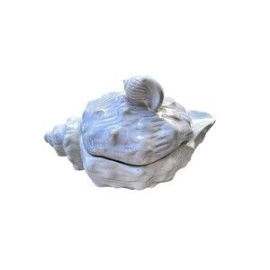 Abigails Coastal Conch Shell Lidded Ceramic Box - Coastal Nautical Decor - 7"